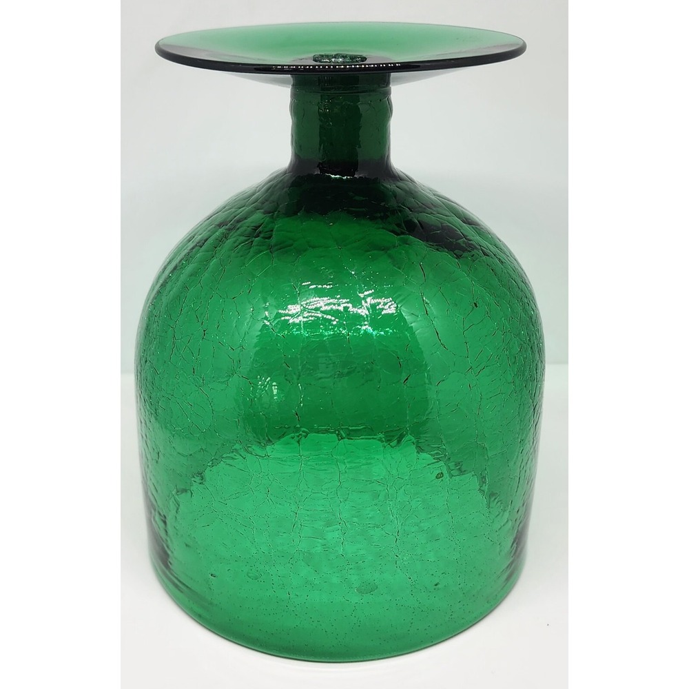 Vintage Hand‎ Blown Emerald Green Crackle Glass Footed Pedestal Vase 6.25 In - Picture 6 of 6